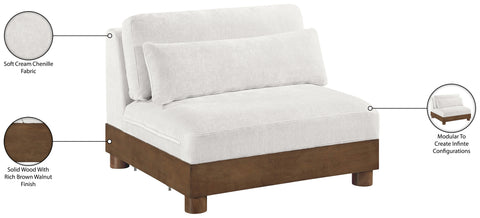 Kira Cream Chenille Fabric Upholstered Armless Chair, 1 Piece