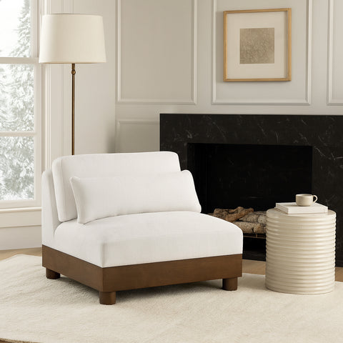 Kira Cream Chenille Fabric Upholstered Armless Chair, 1 Piece