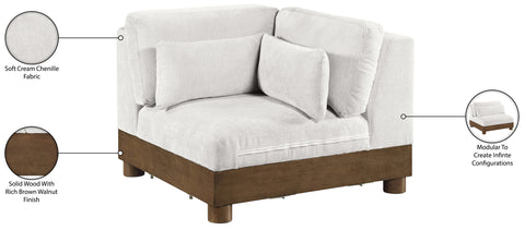 Kira Cream Chenille Fabric Upholstered Corner Chair, 1 Piece