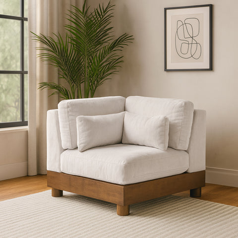 Kira Cream Chenille Fabric Upholstered Corner Chair, 1 Piece