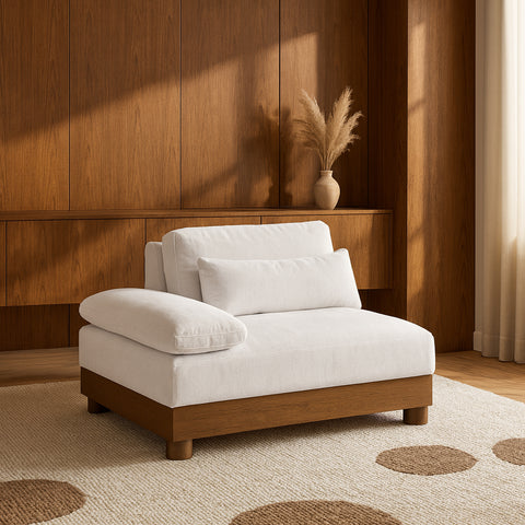 Kira Cream Chenille Fabric Upholstered Left Arm Chair, 1 Piece