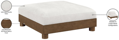 Kira Cream Chenille Fabric Upholstered Ottoman, 1 Piece