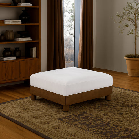 Kira Cream Chenille Fabric Upholstered Ottoman, 1 Piece