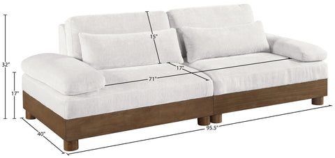 Kira 95.5" Cream Chenille Fabric Upholstered Sofa, 2-Piece