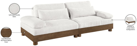 Kira 95.5" Cream Chenille Fabric Upholstered Sofa, 2-Piece