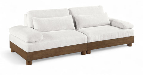 Kira 95.5" Cream Chenille Fabric Upholstered Sofa, 2-Piece
