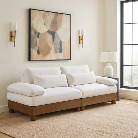 Kira 95.5" Cream Chenille Fabric Upholstered Sofa, 2-Piece