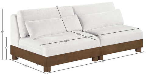 Kira 80" Cream Chenille Fabric Upholstered Sofa, 2-Piece