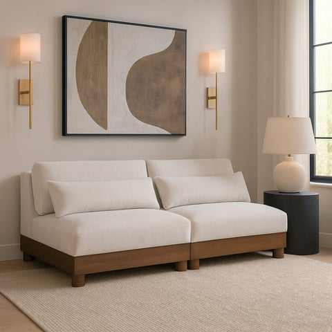 Kira 80" Cream Chenille Fabric Upholstered Sofa, 2-Piece