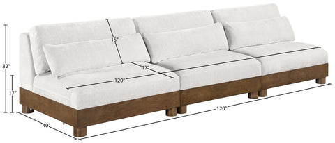Kira 120" Cream Chenille Fabric Upholstered Sofa, 3-Piece