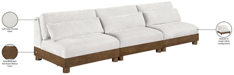 Kira 120" Cream Chenille Fabric Upholstered Sofa, 3-Piece