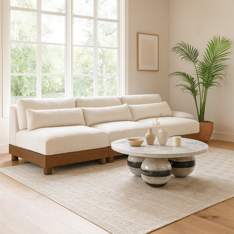 Kira 120" Cream Chenille Fabric Upholstered Sofa, 3-Piece