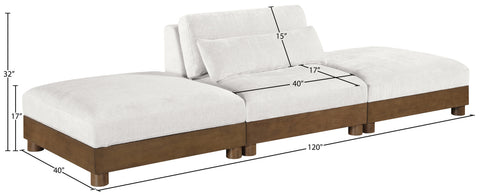 Kira 120" Cream Chenille Fabric Upholstered Sofa, 3-Piece (Style 2)