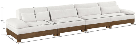 Kira 175.5" Cream Chenille Fabric Upholstered Sofa, 4-Piece