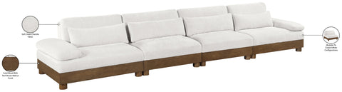 Kira 175.5" Cream Chenille Fabric Upholstered Sofa, 4-Piece