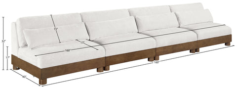 Kira 160" Cream Chenille Fabric Upholstered Sofa, 4-Piece