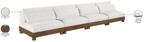 Kira 160" Cream Chenille Fabric Upholstered Sofa, 4-Piece