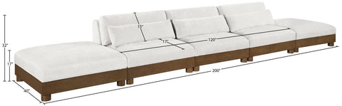 Kira 200" Cream Chenille Fabric Upholstered Sofa, 5-Piece