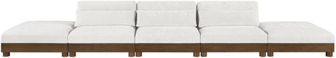 Kira 200" Cream Chenille Fabric Upholstered Sofa, 5-Piece