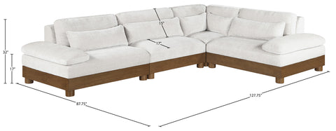 Kira 127.75" Cream Chenille Fabric Upholstered Sectional, 4-Piece