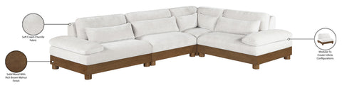 Kira 127.75" Cream Chenille Fabric Upholstered Sectional, 4-Piece