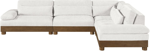 Kira 127.75" Cream Chenille Fabric Upholstered Sectional, 4-Piece