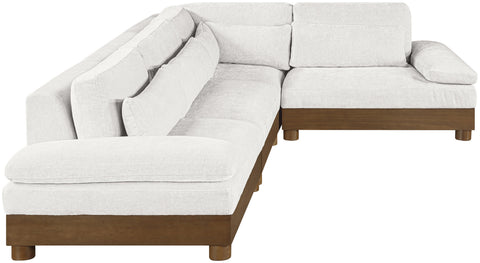 Kira 127.75" Cream Chenille Fabric Upholstered Sectional, 4-Piece