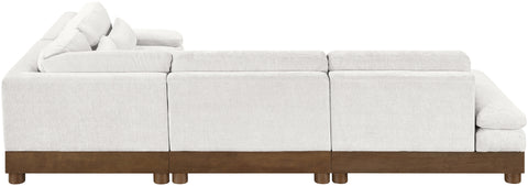 Kira 127.75" Cream Chenille Fabric Upholstered Sectional, 4-Piece