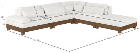 Kira 120" Cream Chenille Fabric Upholstered Sectional, 5-Piece