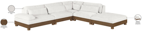 Kira 120" Cream Chenille Fabric Upholstered Sectional, 5-Piece