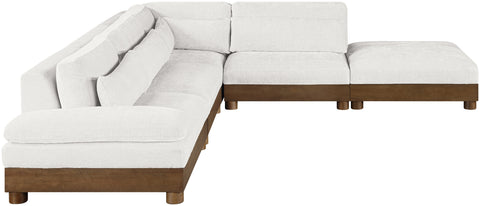 Kira 120" Cream Chenille Fabric Upholstered Sectional, 5-Piece