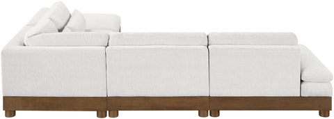 Kira 120" Cream Chenille Fabric Upholstered Sectional, 5-Piece