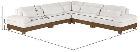 Kira 127.75" Cream Chenille Fabric Upholstered Sectional, 5-Piece