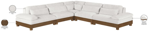 Kira 127.75" Cream Chenille Fabric Upholstered Sectional, 5-Piece