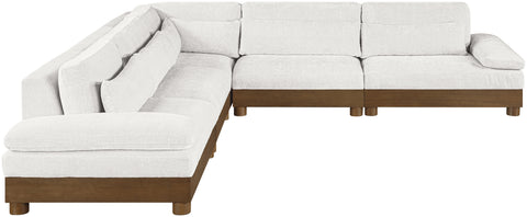 Kira 127.75" Cream Chenille Fabric Upholstered Sectional, 5-Piece