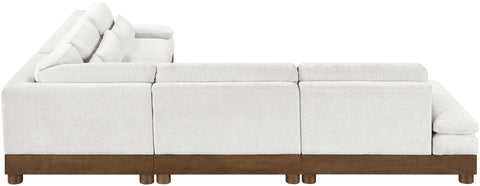 Kira 127.75" Cream Chenille Fabric Upholstered Sectional, 5-Piece