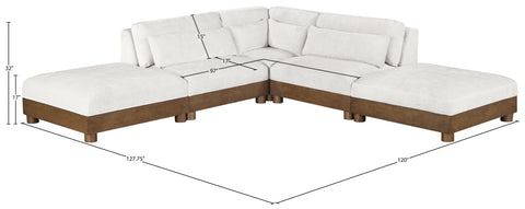 Kira 120" Cream Chenille Fabric Upholstered Sectional, 5-Piece (Style 2)