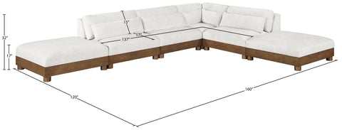 Kira 160" Cream Chenille Fabric Upholstered Sectional, 6-Piece