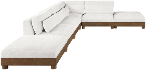 Kira 160" Cream Chenille Fabric Upholstered Sectional, 6-Piece