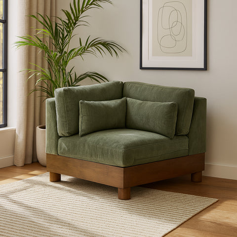 Kira Green Chenille Fabric Upholstered Corner Chair, 1 Piece