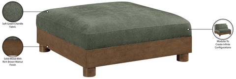 Kira Green Chenille Fabric Upholstered Ottoman, 1 Piece
