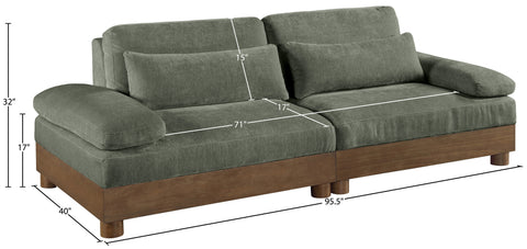 Kira 95.5" Green Chenille Fabric Upholstered Sofa, 2-Piece