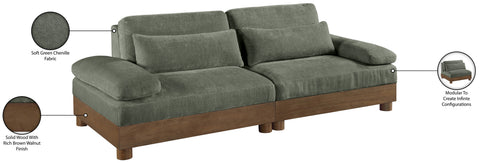 Kira 95.5" Green Chenille Fabric Upholstered Sofa, 2-Piece