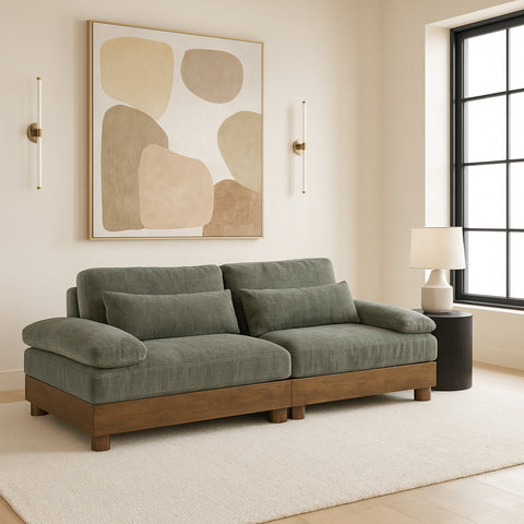 Kira 95.5" Green Chenille Fabric Upholstered Sofa, 2-Piece