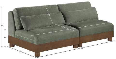 Kira 80" Green Chenille Fabric Upholstered Sofa, 2-Piece