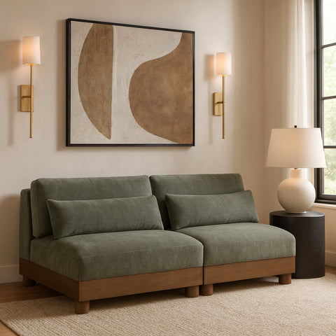 Kira 80" Green Chenille Fabric Upholstered Sofa, 2-Piece