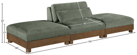 Kira 120" Green Chenille Fabric Upholstered Sofa, 3-Piece (Style 2)