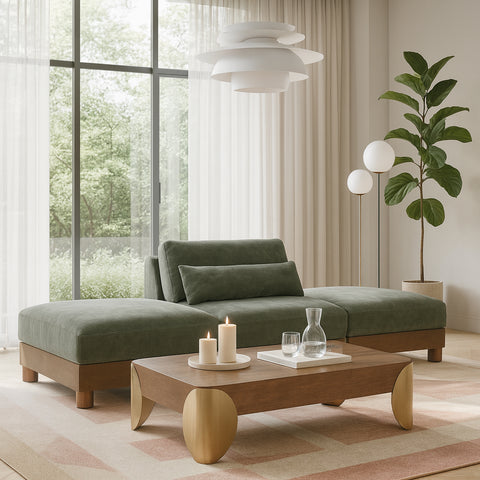 Kira 120" Green Chenille Fabric Upholstered Sofa, 3-Piece (Style 2)