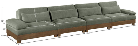 Kira 175.5" Green Chenille Fabric Upholstered Sofa, 4-Piece