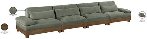 Kira 175.5" Green Chenille Fabric Upholstered Sofa, 4-Piece
